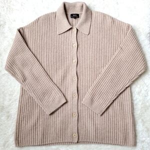 Quince Mongolian Cashmere Wide-Rib Oversized Collared Cardigan, Oatmeal, S